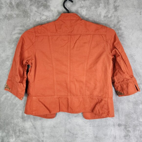 Womens Orange Multiples Linen Blend Studded Jacket Open Front 3/4 Sleeve Size M - Picture 4 of 7